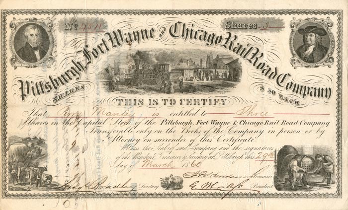 Pittsburgh, Fort Wayne and Chicago Railroad Co. - Stock Certificate
